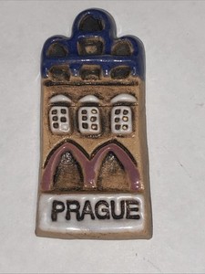Prague fridge magnet travel souvenir Czech Republic hand painted pottery tourist