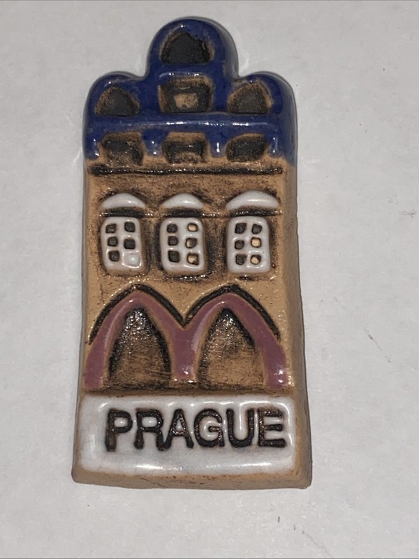 Prague fridge magnet travel souvenir Czech Republic hand painted pottery tourist