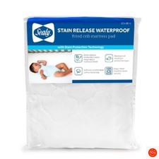 Sealy Stain Release Waterproof Fitted Crib  Toddler Mattress Protector Pad