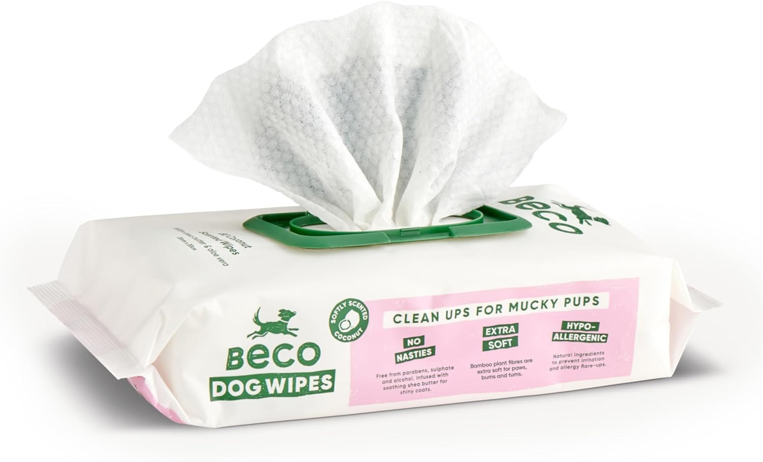 Beco Dog Wipes - 1 Pack of 80, Coconut Scented, for Paws, Body and Bum