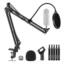 InnoGear Adjustable Desk Clamp Microphone Boom Arm Stand w/ Pop Filter Black