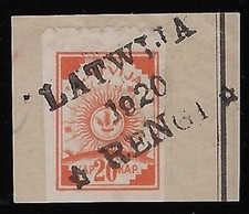 LETONIA: 1920 PROVISIONAL Cancelar - 3 líneas Renge en pieza; con estrellas