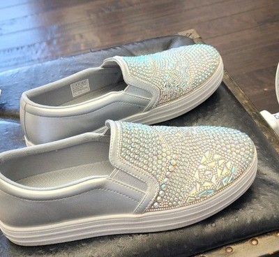 SKECHERS Street Double Up Shine Bright Beaded Platform Slip On Shoes Size 11
