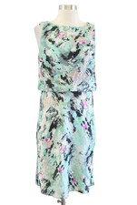 Ann Taylor Green Watercolor Printed Blouson Sheath Dress Size 4 Sleeveless Gray