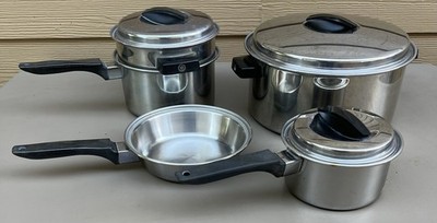 Vintage Flint Ware Ekco 8 Piece Stainless Steel  Pots & Pan Cookware Set USA