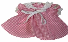 Vintage 1980s Cabbage Patch Kids Pink Gingham Swing Dress w/ Bow Tie Eyelet Lace