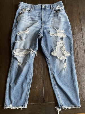 American Eagle Womens Jeans 18 Stretch Curvy Mom Jeans Distressed Med Wash