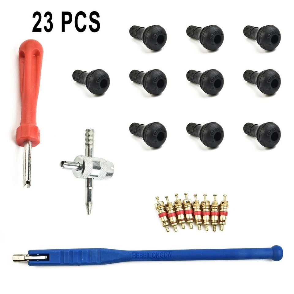 23pcs 4 Way Tire Repair Tool Kit Valve Core +Valve Stem +Stem Puller Practical - Image 2 of 4