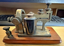 RARE Antique J.H. Bunnell key Keyer Sounder w/ mahogany base all brass 1875