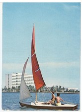 Mamaia Romania, Vintage PC, A Couple Sailing on Lake Siutghiol, 1968