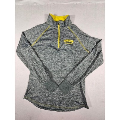 Colosseum Oregon Ducks Quarter Zip Pullover Gray Heathered Yellow Mens Medium