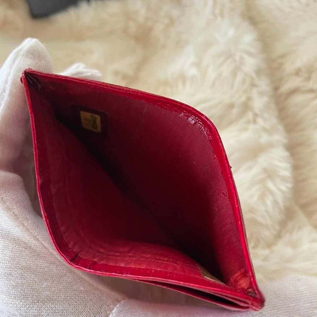 CHANEL Coco Mark Card Case Mini Wallet Red Leather Compact Used thumbnail 5