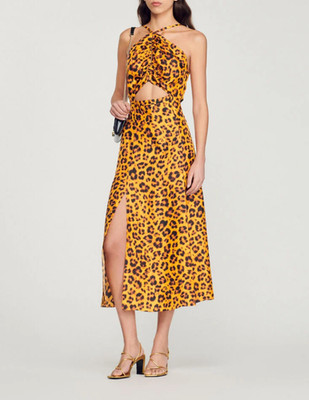 Sandro Women's Dress Leopard Print Multicolored Satin FR 40 / US 8 L SFPRO02779