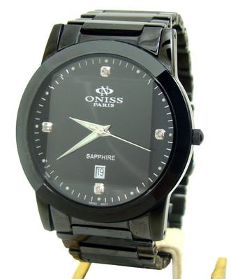 ONISS PARIS SAPPHIRE 40mm WOMEN's QUARTZ WATCH w/BLACK DIAMOND DIAL ON606-M