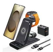 3in1 Wireless Charger Stand Charging Dock For Samsung S24 Note20 Galaxy Watch 7