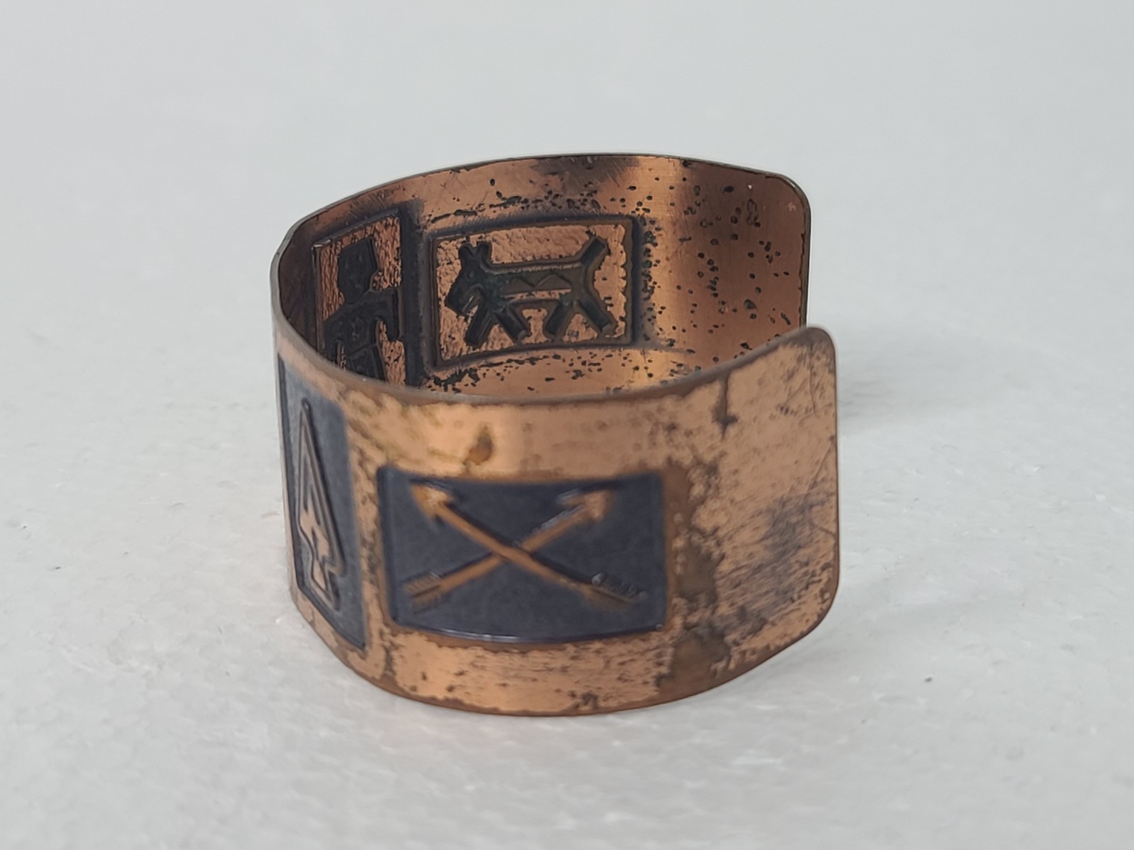 Vintage Solid Copper Cuff Native Story Bracelet - image 2
