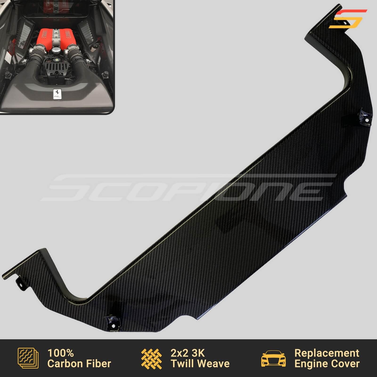Scopione Carbon Fiber Engine Covers Bay Panels Trim Kit for Ferrari 458 Italia