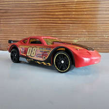 2008 HOT WHEELS CIRCLE TRACKER 08 RED 2 7/8" DIECAST RACE CAR W/ YELLOW  BLACK