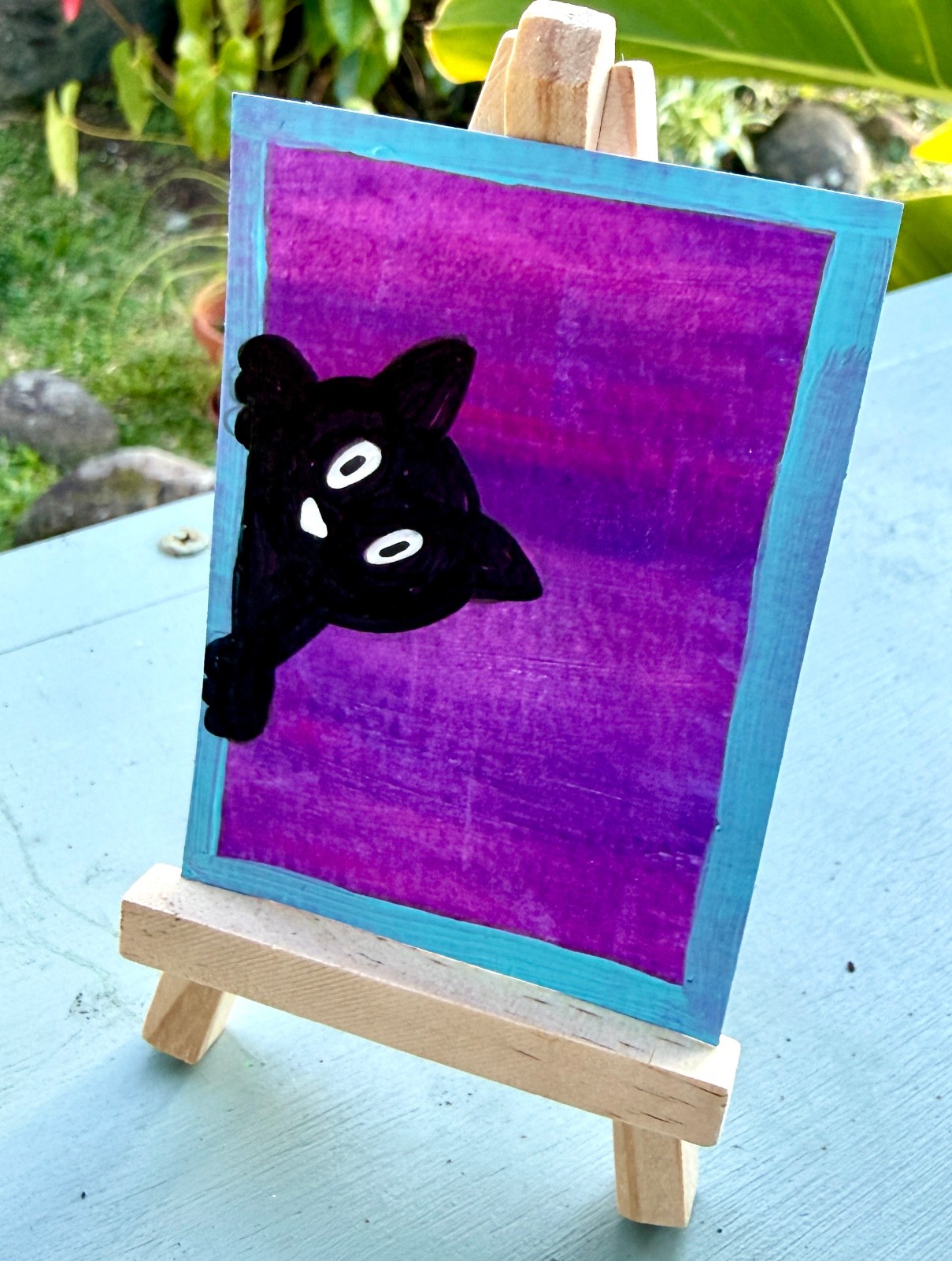 ACEO/ATC Original Acrylic Mini Cat Art Painting "Sneaky Kitty" Signed 3.5x2.5