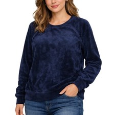 Gloria Vanderbilt Womens Navy Blue Velour Raglan Sweatshirt Pullover Large