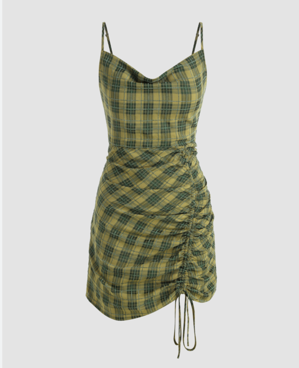 Cider Green Plaid Cown Neck Ruched Mini Dress Size Large NWT
