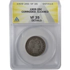 1909 Barber Silver Quarter VF 35 Details ANACS 25c Coin SKU:I25471