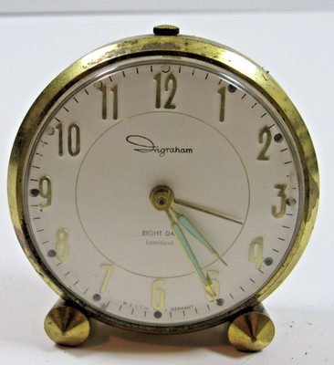 VINTAGE INGRAHAM Eight Day Luminous Windup ALARM CLOCK West Germany