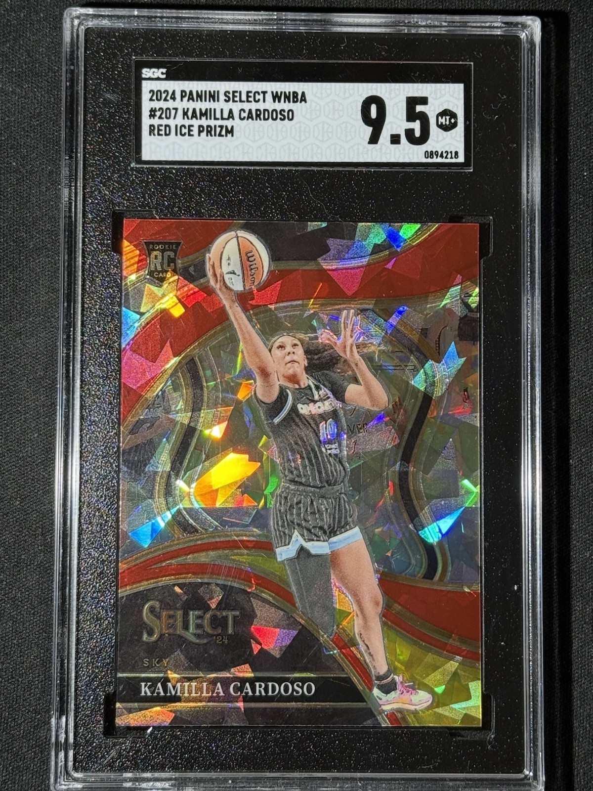 SGC 9.5 2024 Select WNBA Kamilla Cardoso Courtside RED ICE Rookie Card #207 Sky