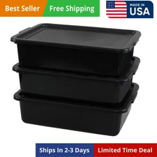 13 L Commercial Bus Tubs with Lid, Plastic Bus Box, 3 Packs, Black