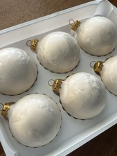 Rauch Magic White Satin Glass Christmas Ornaments Box of 6 Made in USA Vintage