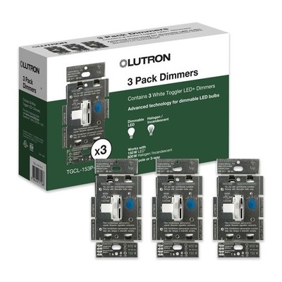 Lutron Toggler 150W LED Dimmer Switch Single-Pole 3-Way White TGCL-153P 3 PACK