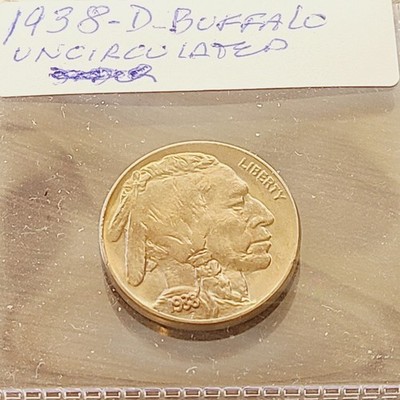 1938-D Buffalo Nickel Uncirculated US Five Cents Indian Head Coin Denver Mint