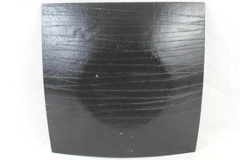 Bandeja de vidrio cuadrada pintada a mano de 12" floral metálica diseño negro gris Foto 2 de 4