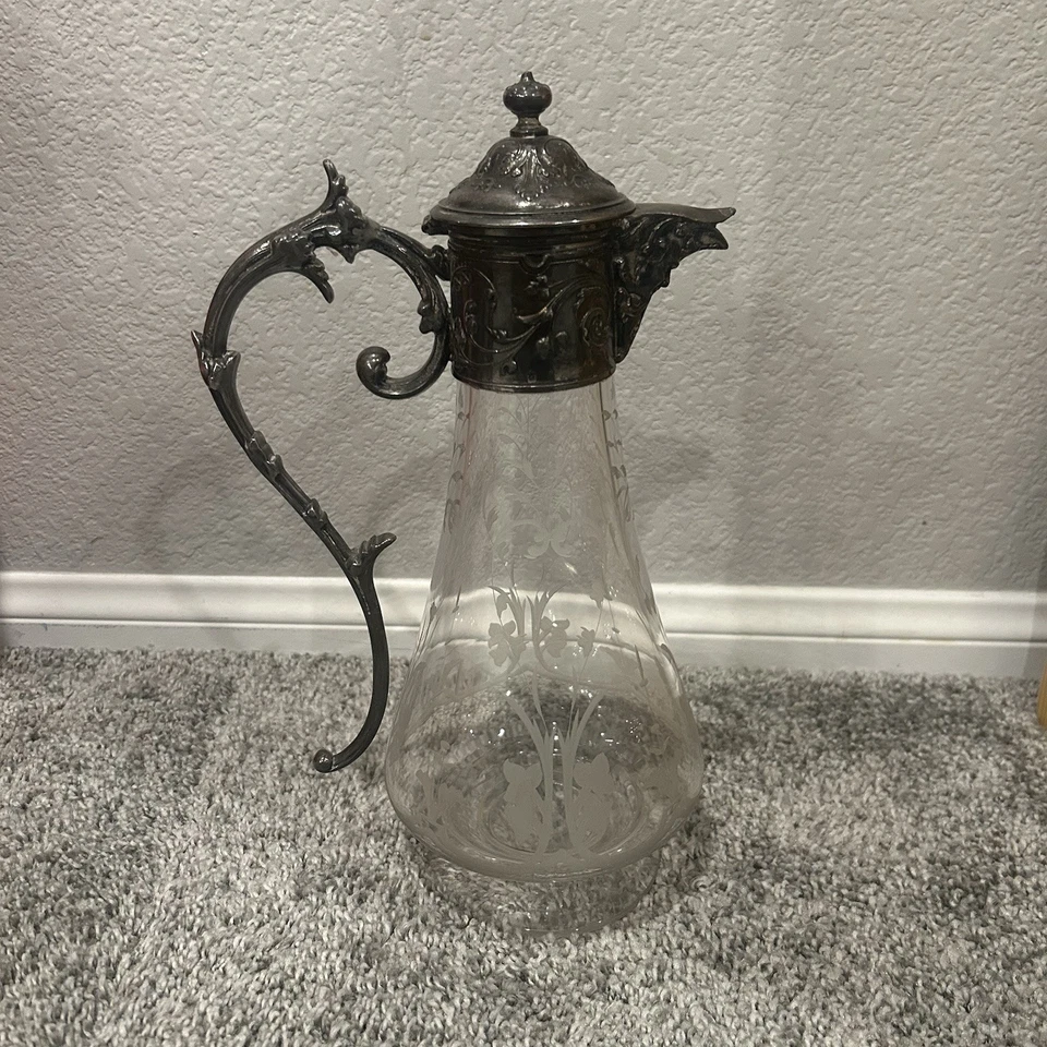 Colección Gallia 1900 Art Nouveau Claret Vidrio Chapado en Plata Jarra Christofle Foto 2 de 4