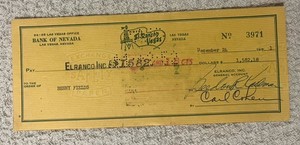 El Rancho Vegas Hotel Check To Singer Entertainer Benny Fields Signed Check 1951