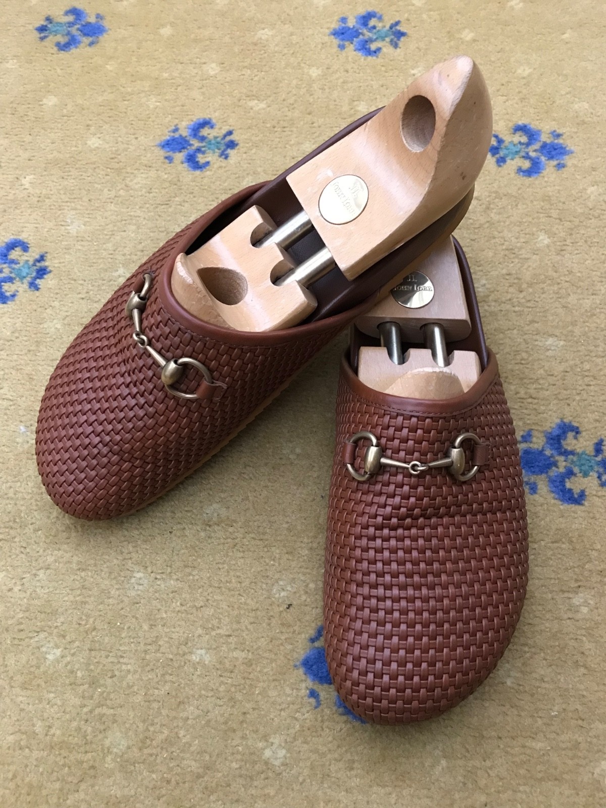 Gucci Slipper Loafers Mules Shoes Brown Woven Leather Horsebit Mens US 10 UK 9.5 image 2