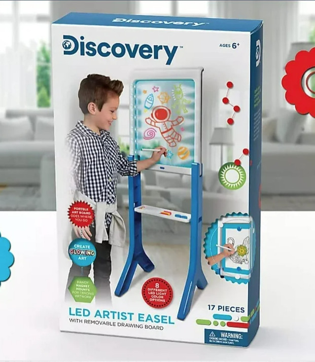 Discovery LED Artist Easel with Removable Glow-in-The-Dark Drawing Board - NEW