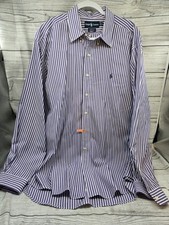 Ralph Lauren Polo Striped Pattern Men Button Shirt XL Purple White Classic Fit