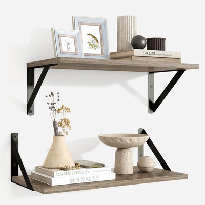 Axeman 16W x 8D Floating Shelves for Wall Set of 2, 8 Inch 16Wx8Dx4.9H, Grey 
