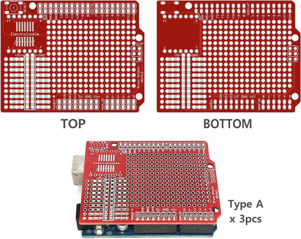 Proto Shield Kit Compatibile Con Arduino Uno R3, Scheda PCB Di Prototipazione Es - Immagine 3 di 4