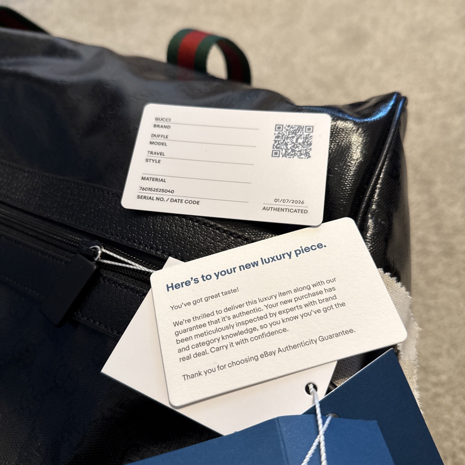 Gucci GG Crystal Black Coated Canvas Large Duffle Bag Authentic thumbnail 13