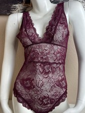 Victoria's Secret Purple Lace Floral One Piece Bodysuit Wireless Size M