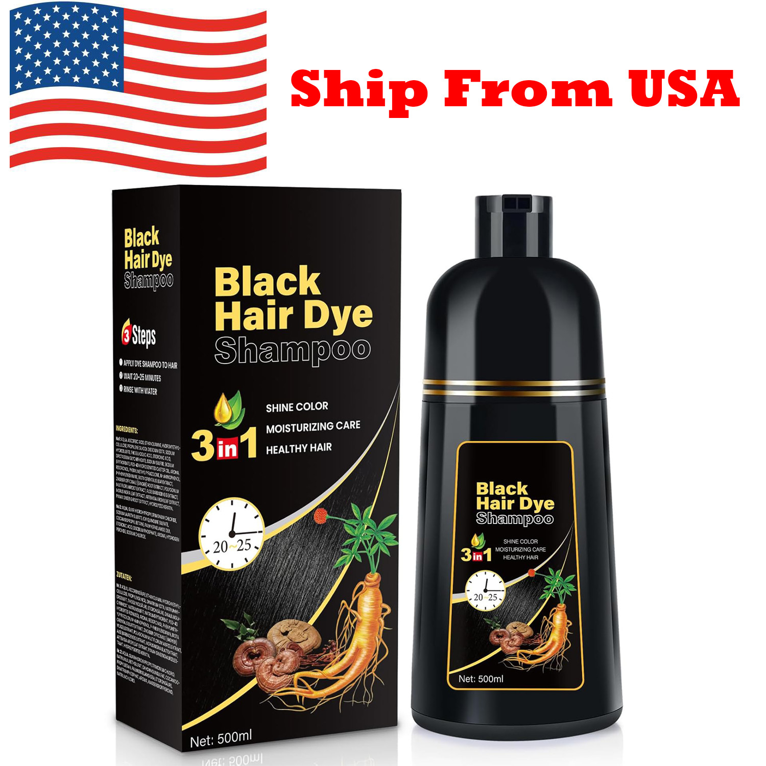 NEW Hair Dye Shampoo 3 in 1 for Women/Men for Gray Coverage Instant Hair Color