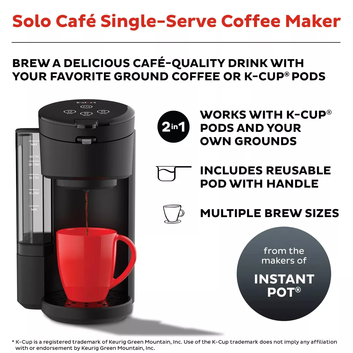 Single Serve Coffer Maker for K-Cup and Ground Coffee, Coffee Machine with