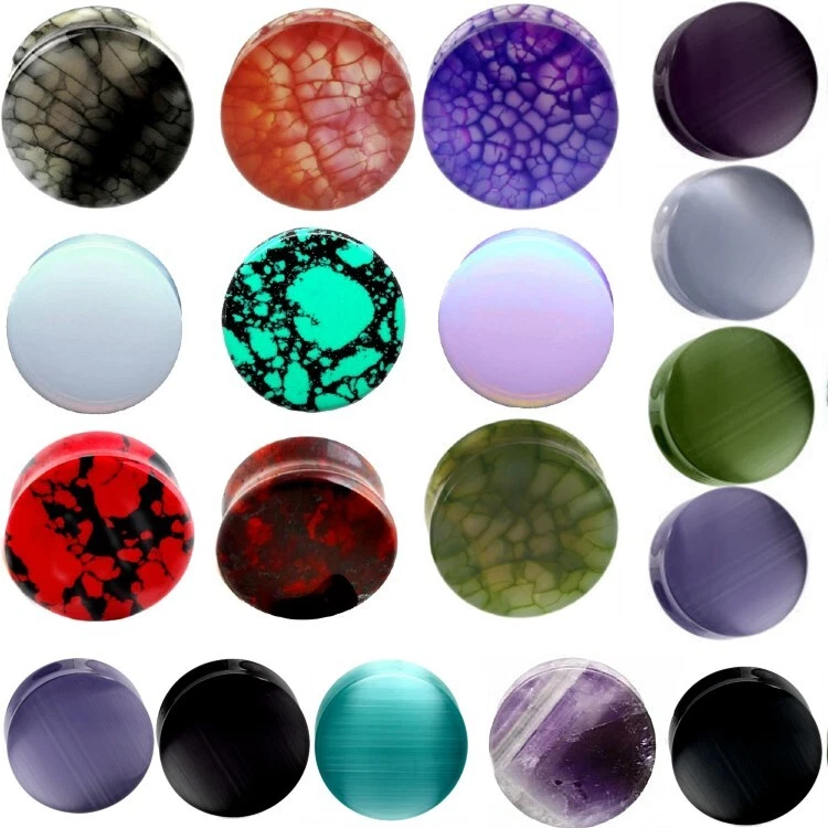 Ear Gauges Organic Stone Ear Plugs Tunnels 2 G, 0G,00G,12,14,16,19,22,25MM USA - Image 2 of 3