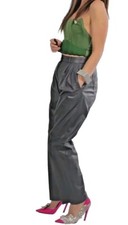 Vintage Gray Leather Pleated Straight Leg Trousers Size 9/10 NWT