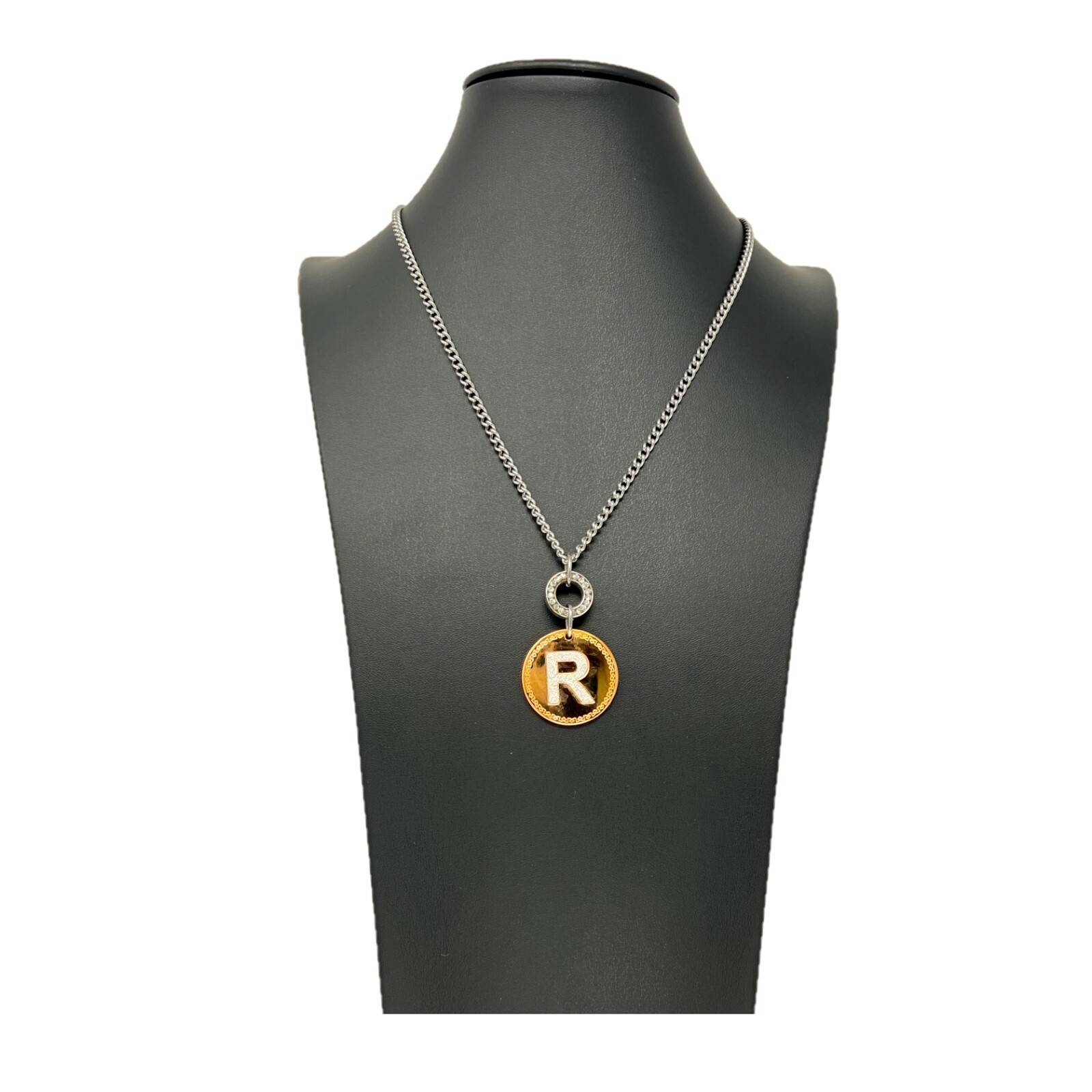 Collar Letra " R " Strass Colgante Acero Mujer Brillante Elegante Oro