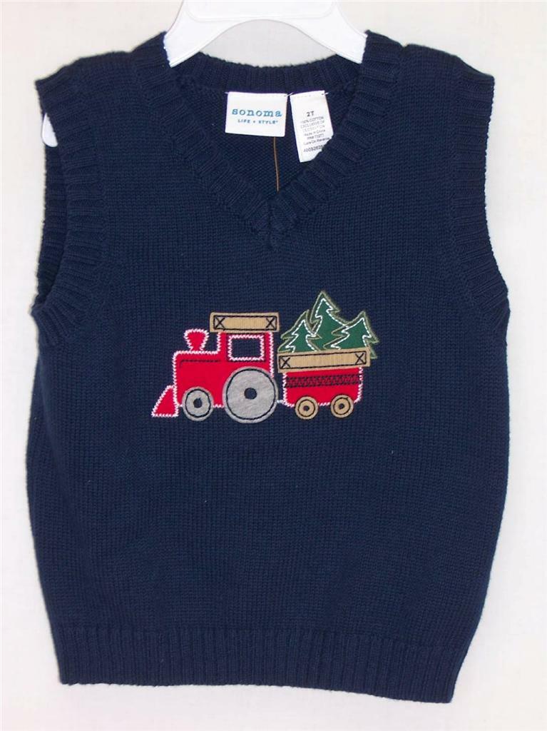 Train Sweater VEST Navy BLUE Boys 2T 