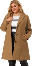 Agnes Orinda Women's Plus Size Coat Single Breasted Notched Lapel Elegant Long W