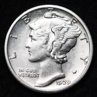 1929-S Mercury Silver Dime Nice AU FREE SHIPPING